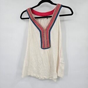 Akemi + Kin Sleeveless Top Multicolor Embroidered Linen Blend Boho‎ Tank M